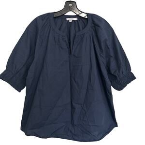 Chicos Navy Blue Cotton Short Sleeve V Neck Pullover Top US Size 10‎